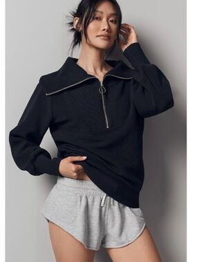 Varley Vine Half Zip Pullover Sweatshirt Sweater in Black Size Small Oversized